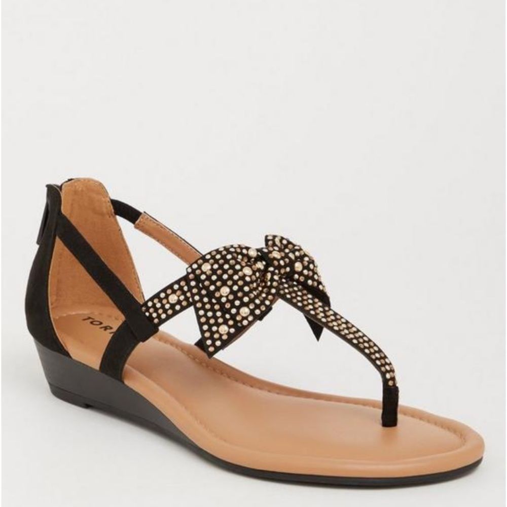 Torrid black bow micro wedge sandals size 10W